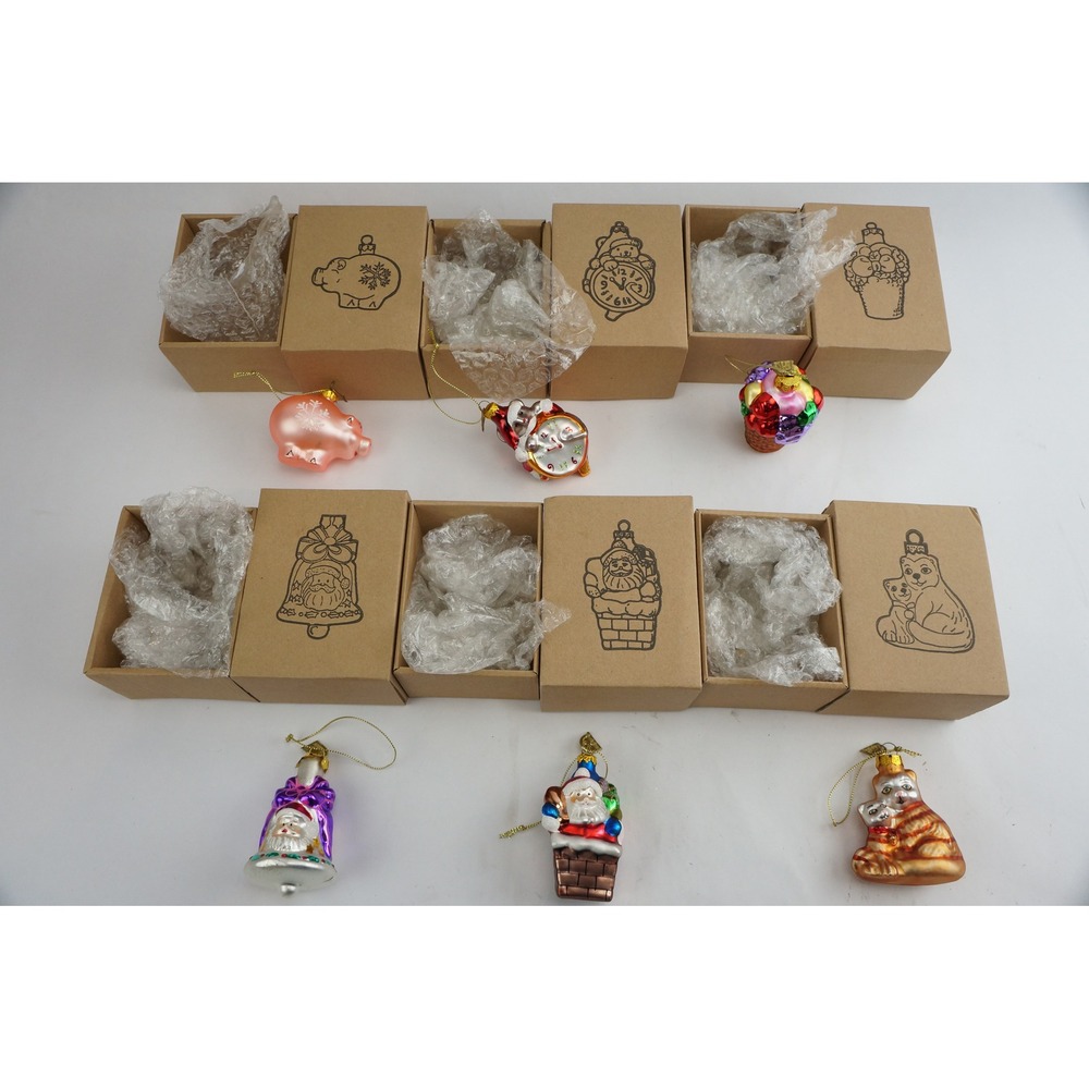 VGC 2003 Thomas Pacconi Glass Christmas Ornaments Set 6pc Animal‎ Santa Vintage